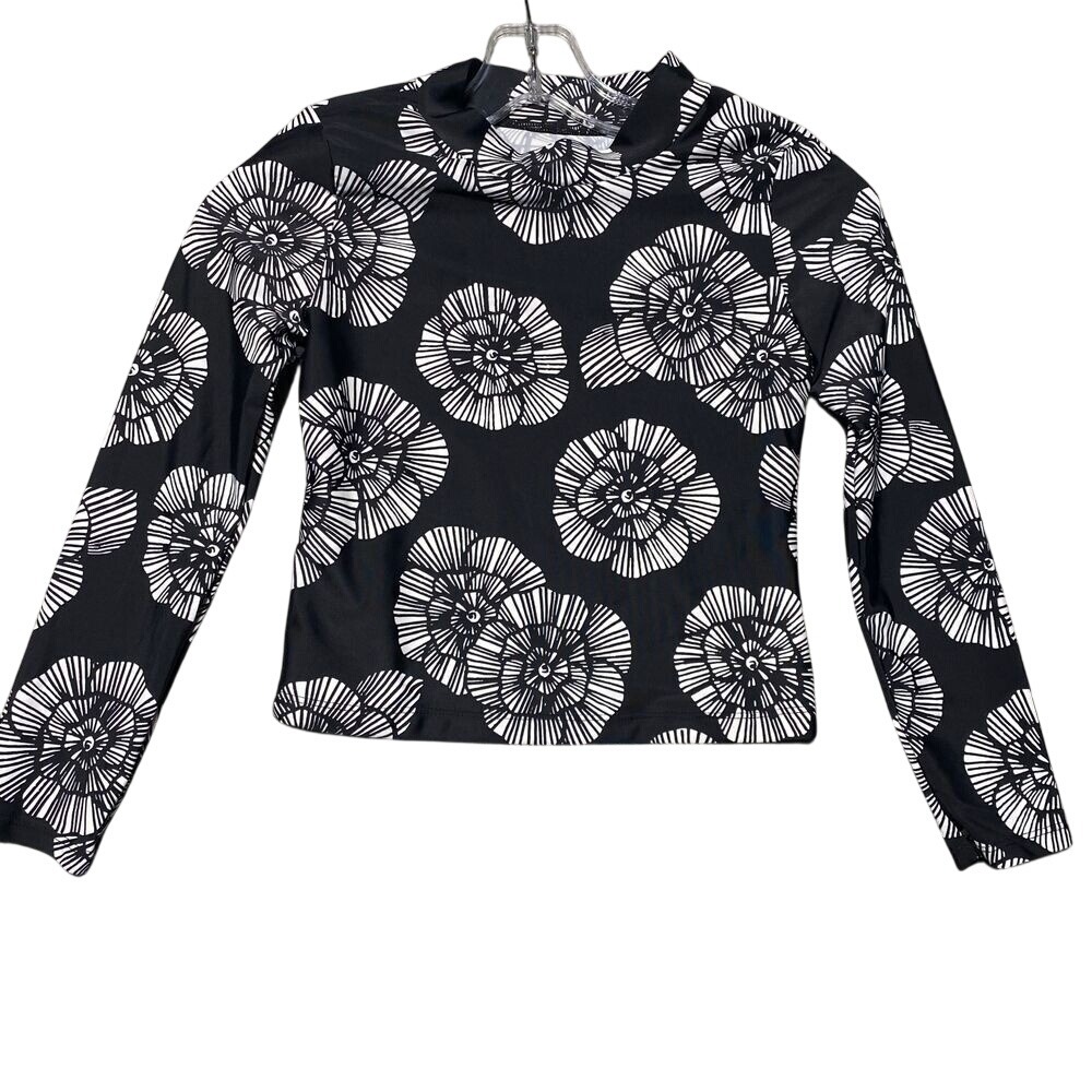 Carter's Black White Floral UPF‎ 50+ Sun Protection Long Sleeve Swim Top 10/10A
